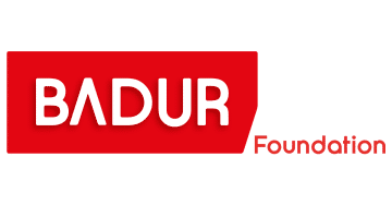 Badur Foundation Logo, Partner of Ashoka Hungary; Badur in white letters within a sold red rectangle. Foundation in small red letters next to the rectangle