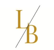 leopold bachmann stiftung logo, gold L and B letters split by diagonal black line
