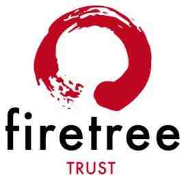 Red circle that seems like a paintbrush stroke above black text 'firetree' all lower case letters; below firetree text is 'TRUST' in red, all upper case letters