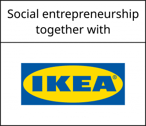 Ikea Social Entrepreneurship Logo; IKEA logo with yellow oval around IKEA in blue capital letters. Around the yellow oval is a blue rectangle. Words above the logo: "Social Entrepreneurship"