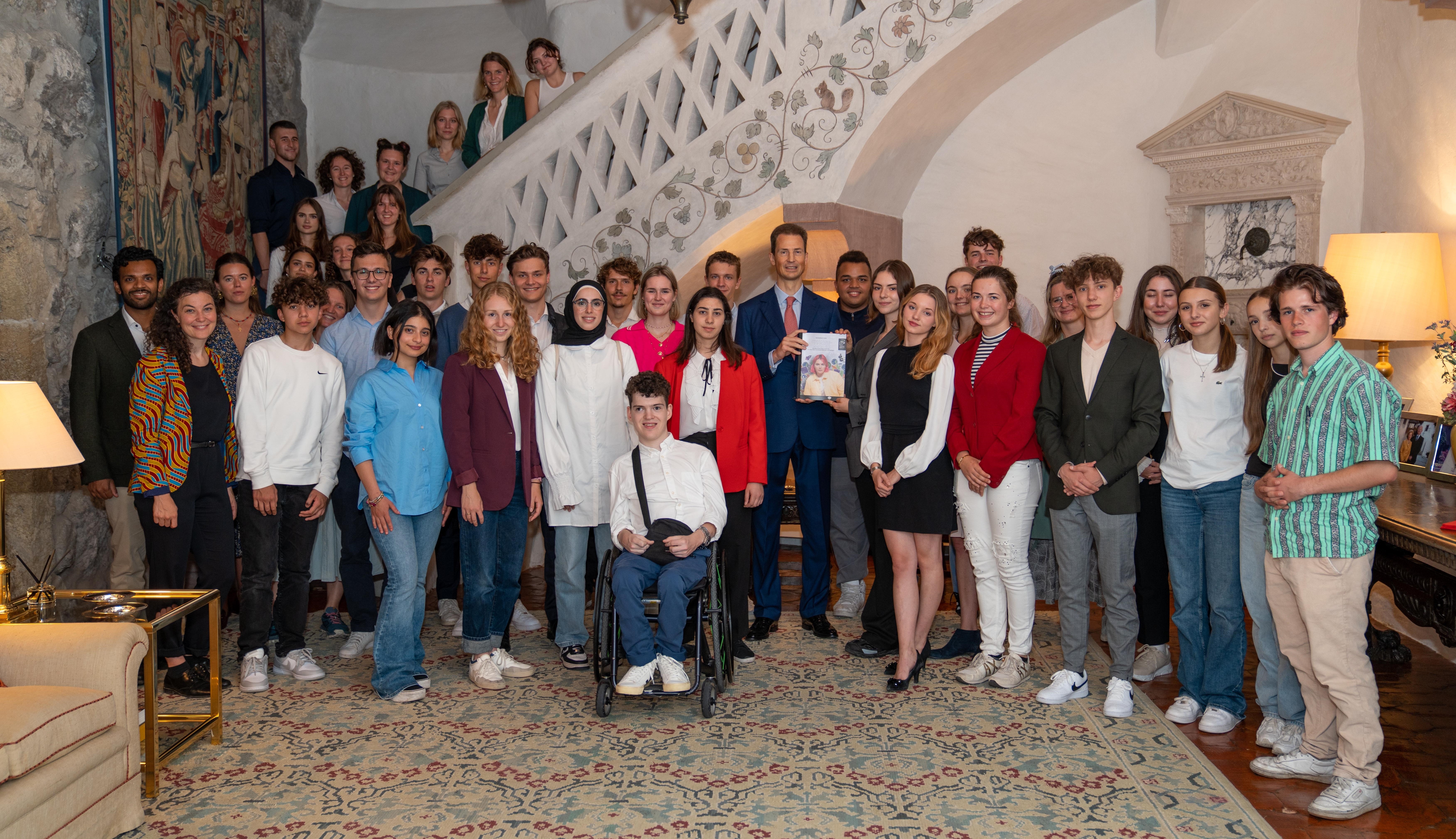 Group picture of the current cohort of the Generation Chanagemaker program with representatives from Liechntestein Royal Family