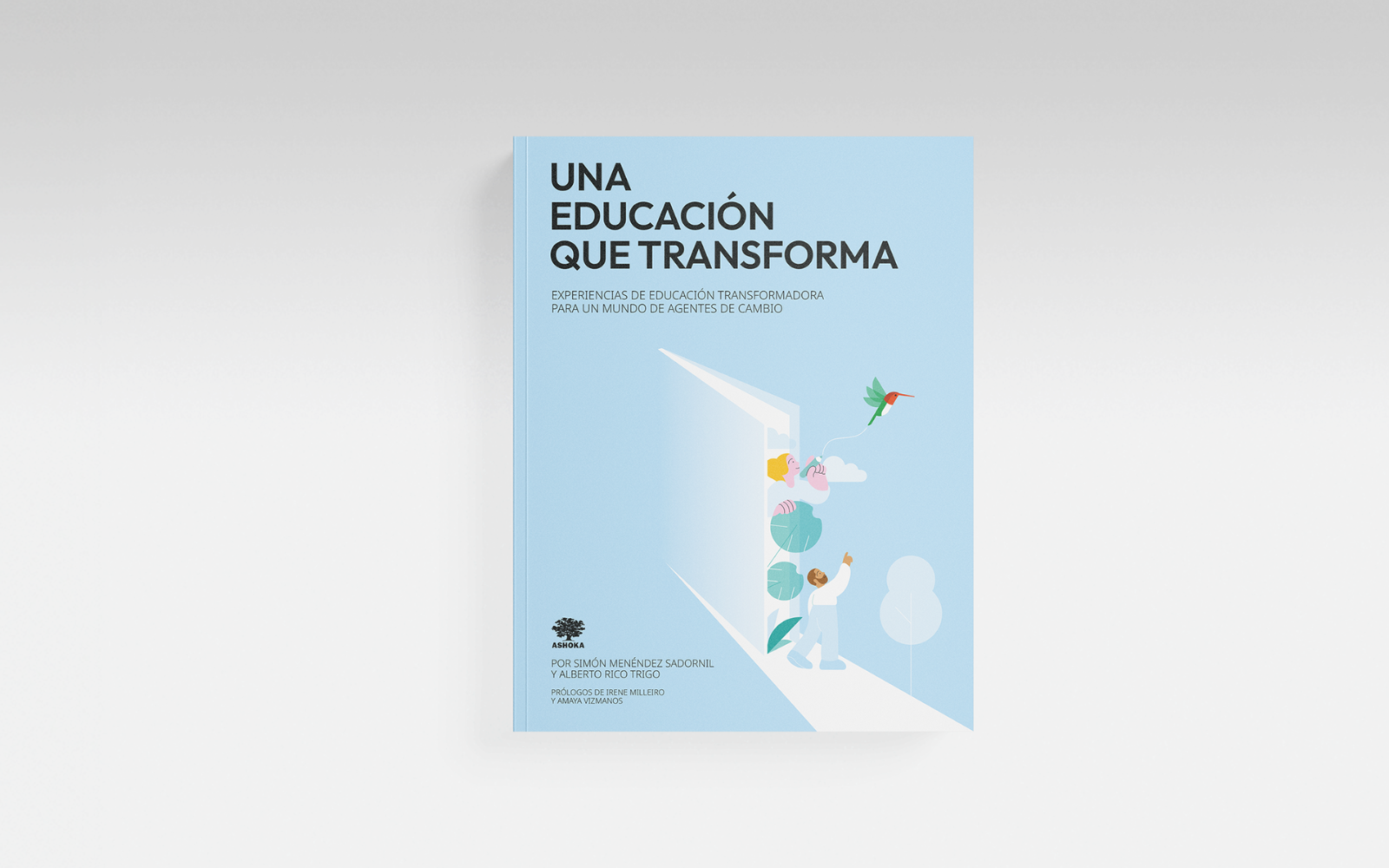 Fondo blanco con la portada del libro "Una Educación que Transforma".
