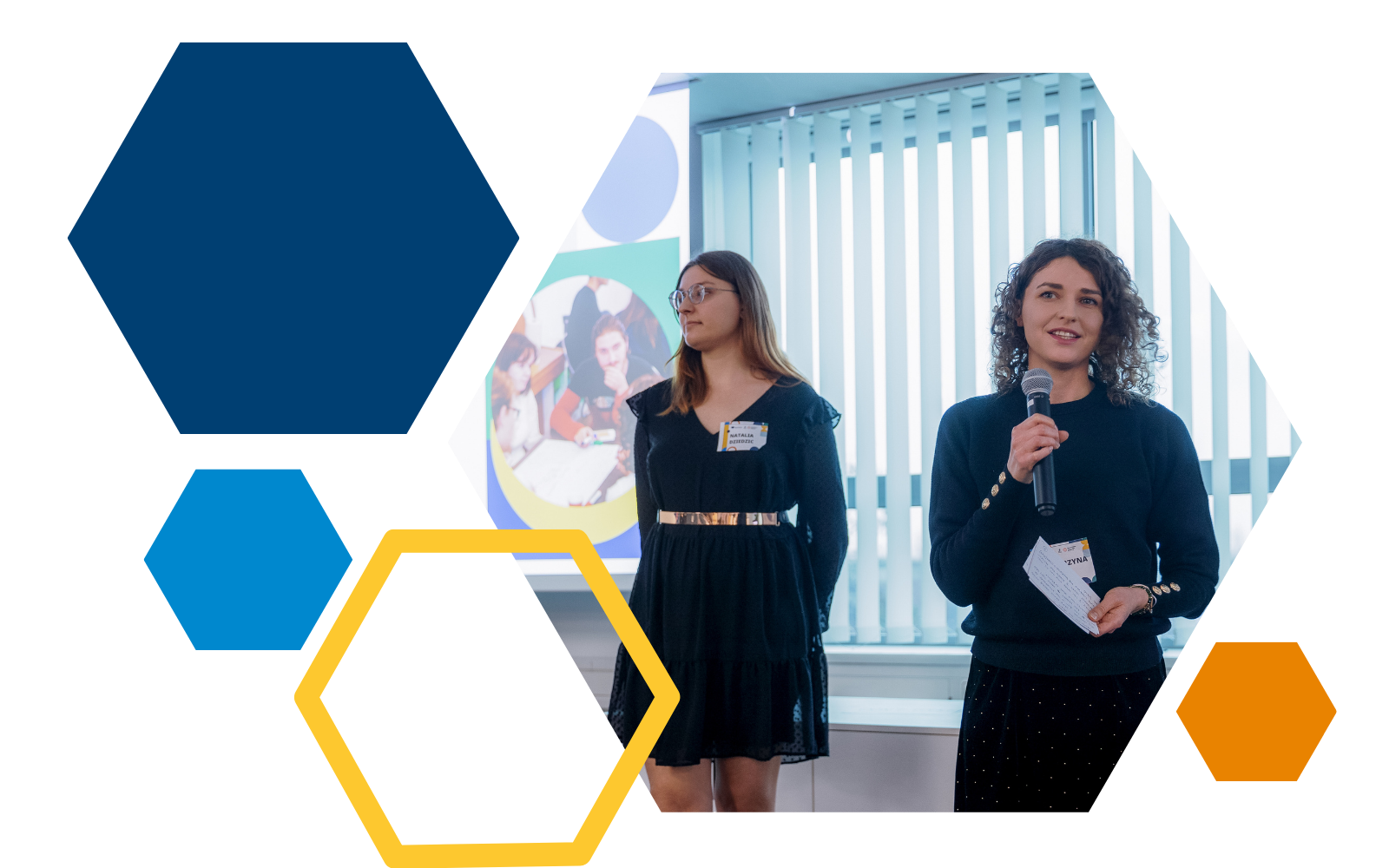 Two young woman presenting a project