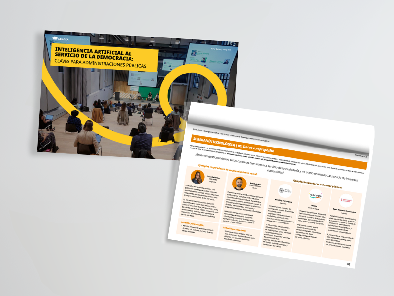 Mock up del policy brief de AI for Better "Inteligencia artificial al servicio de la administración pública: claves para administraciones públicas