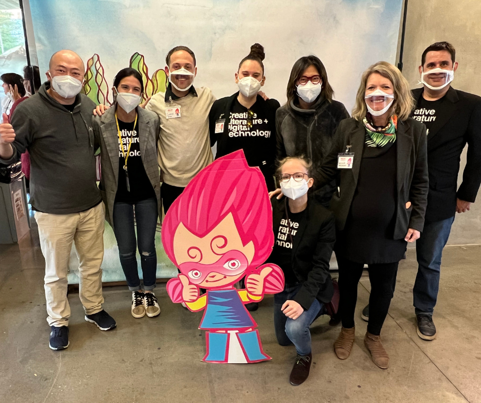 Motion Light Lab team with “The Baobab,” the main character of their first storybook for Deaf children