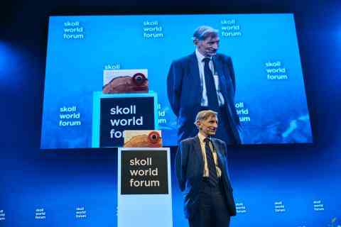Bill Drayton Speech on stage after accepting Global Treasure Award. Skoll Foundation 2025