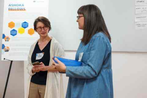 Two women presenting