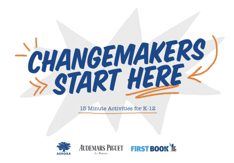 Blue text on a white background that reads “Changemakers Start Here"