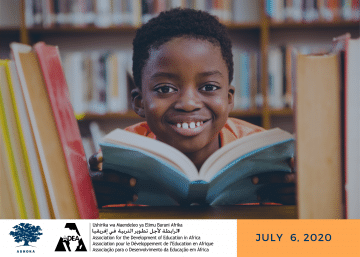 Delivering quality education in Africa invitation with boy holding a book