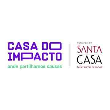 Casa do Impacto Logo, partner of Ashoka Portulage. Large purple letters to the left saying "Casa do Impacto" over smaller green text that says "onde partilhamos causas"