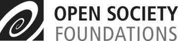 Logo for Open Society Foundations. Logo with a white swirl within a black background. Bold lettering in black to the right of the logo: Open Society; underneath bold lettering in grey: Foundations
