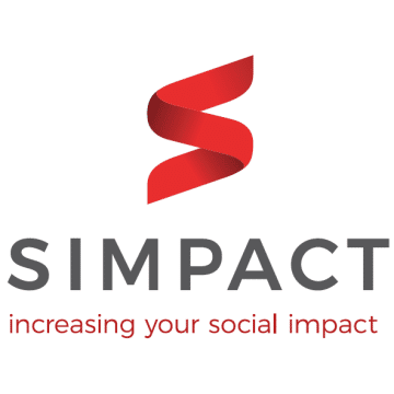 Logo for Ashoka Hungary Partner Simpact; Red S in a cylindrical shape, over Bold capitalized words saying "SIMPACT." underneath, in the same color red as the s: increasing your social impact"