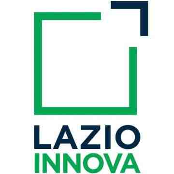 Logo for Lazio innova logo, Ashoka Italy (Italia) partner; Green square with one corner in black, and separated from the rest of the square; underneath: LAZIO in black capital letters; INNOVA in green capital letters