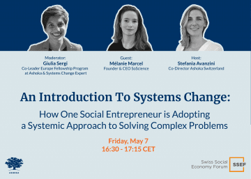Event flier with image of speakers Giulia Sergi, Mélanie Marcel and host Stefania Avanzini