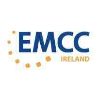 EMCC Ireland Logo, Ashoka UK Partner; Letters saying EMCC in dark blue, with half circle of gold squares below the M and E; the world "Ireland" in gold underneath the CC in EMCC