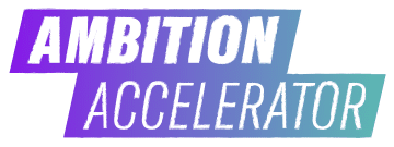 Ambition Accelerator logo in gradient of purple to turquoise 