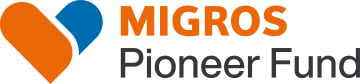 logo of Migros Pioneer Fund, orange and blue heart 