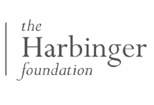 Logo for the Harbinger Foundation. Vertical line to the left with the words The Harbinger Foundation to the right