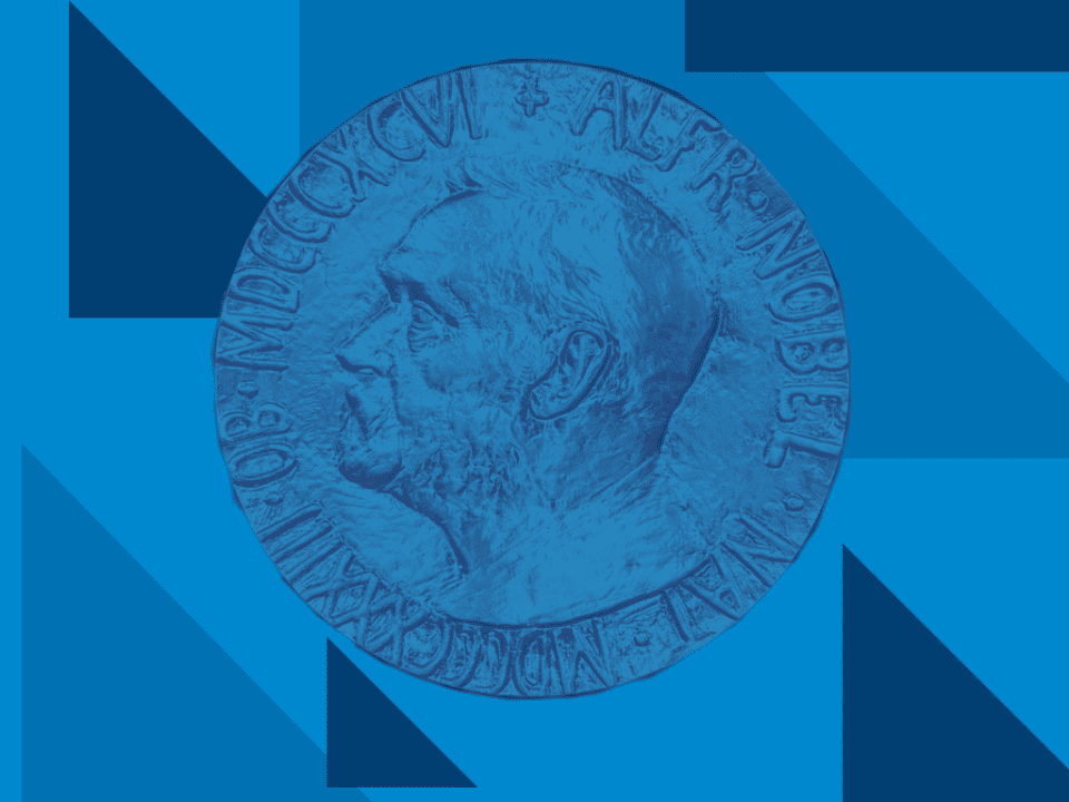 Image of the Novel Peace Prize with graphic elements framing it.