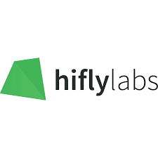 Logo for Hiflylabs; green pentagon with Hiflylabs right next to it