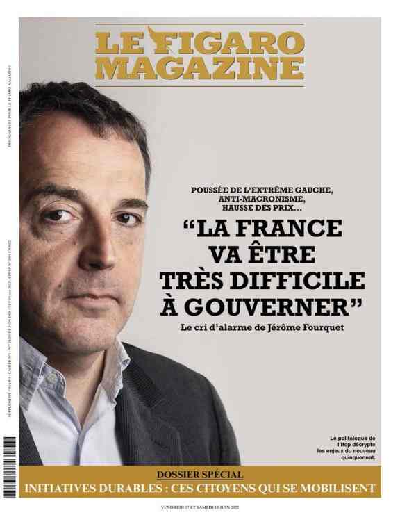 couverture du Figaro Magazine avec la photo de Jérôme Fourquet et le titre/citation "La France va être très difficile à gouverner"