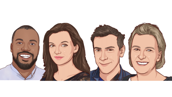 visages des 4 nouveaux fellows France 2022 dessinés