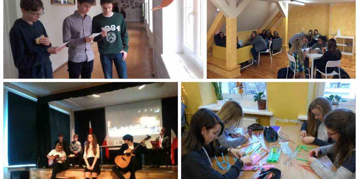 a collage of four photos with children playing
