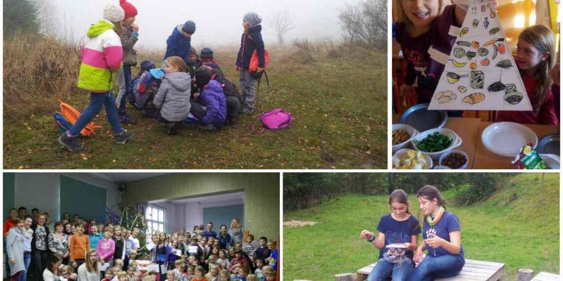 a collage of four photos with children playing
