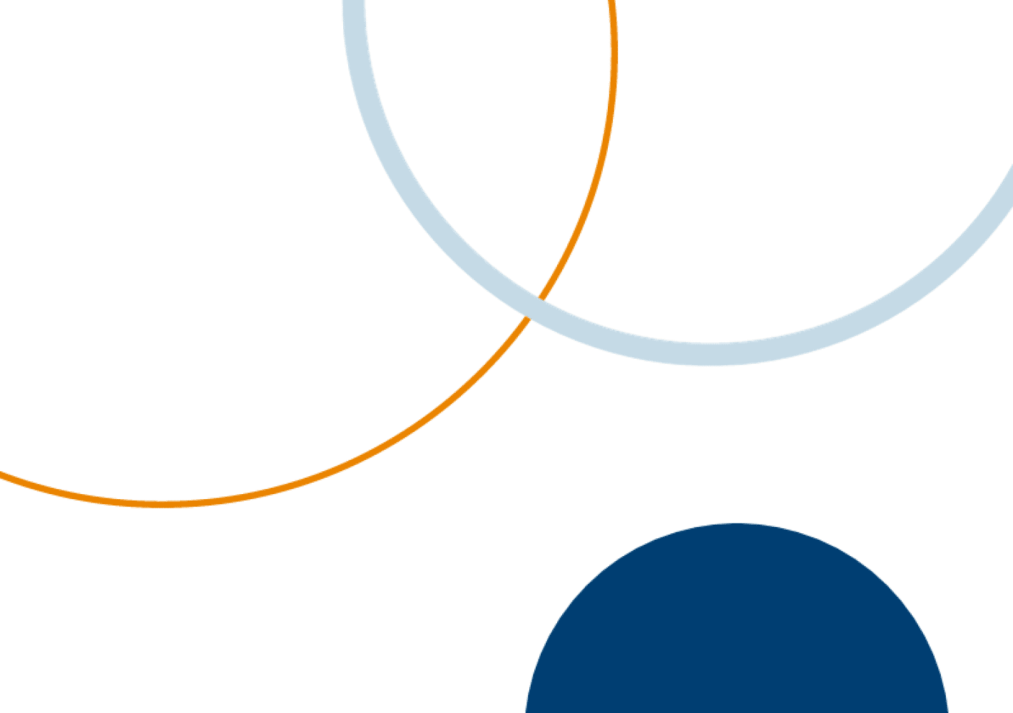 Na białym tle granatowy półokrąg oraz jasnoniebieska i pomarańczowa półokrągłe linie.