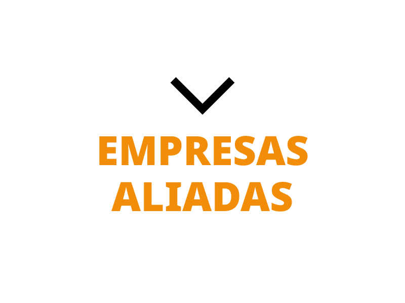 Una felcha o pico negro señala, hacia abajo, las palabras escritas en mayúsculas y en color naranja "EMPRESAS ALIADAS".