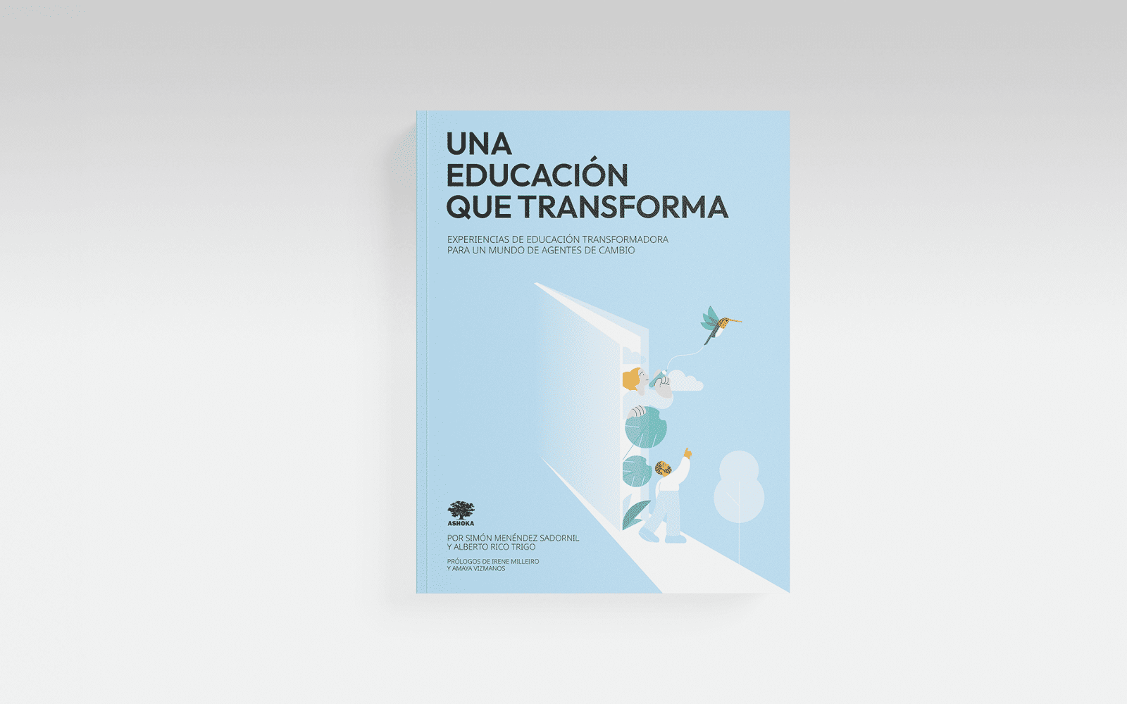 Fondo blanco con la portada del libro "Una Educación que Transforma".