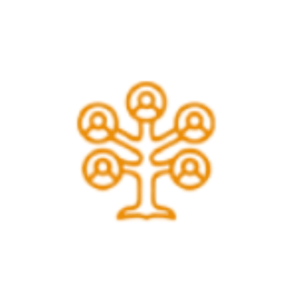 Diseño de un árbol con 5 ramas, y, en cada una, el símbolo de una persona