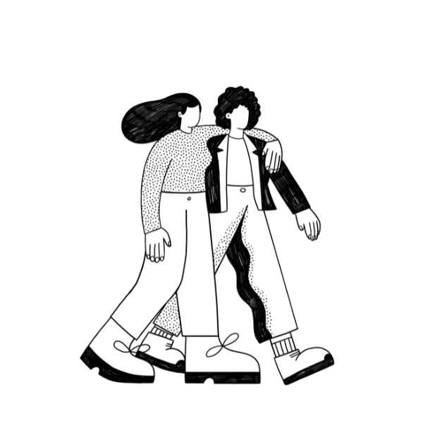 Diseño de una ilustración en la que aparecen dos personas caminando cogidas del hombro