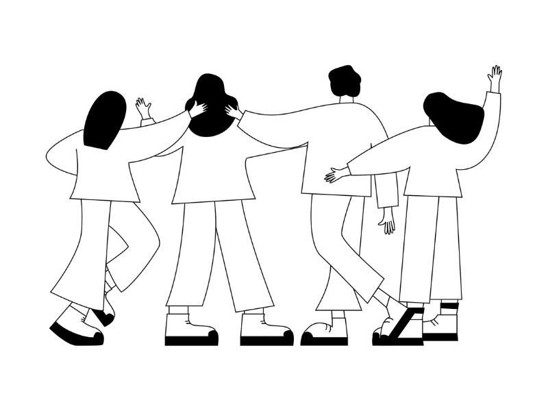 Diseño de una ilustración de cuatro personas de espaldas