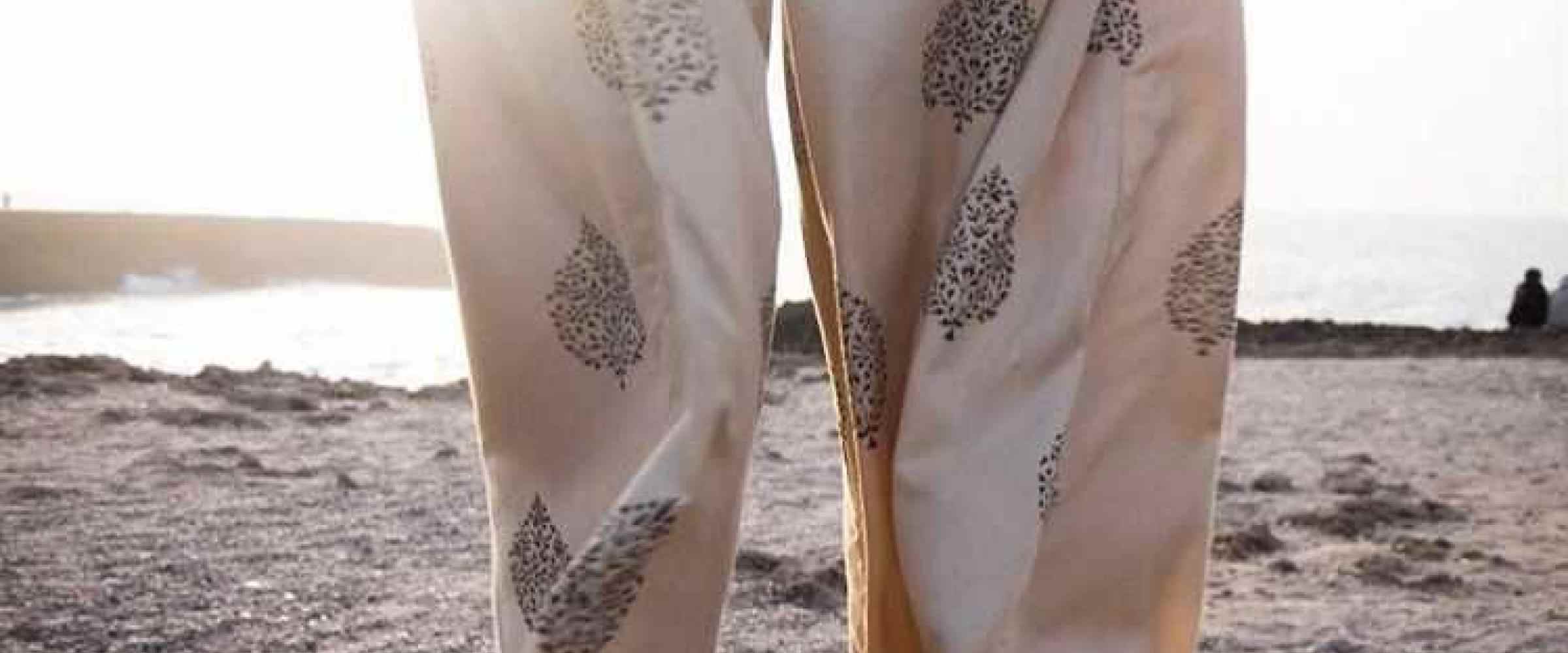 Pants handmade by female artisans involved with Shafat and Janie's venture.