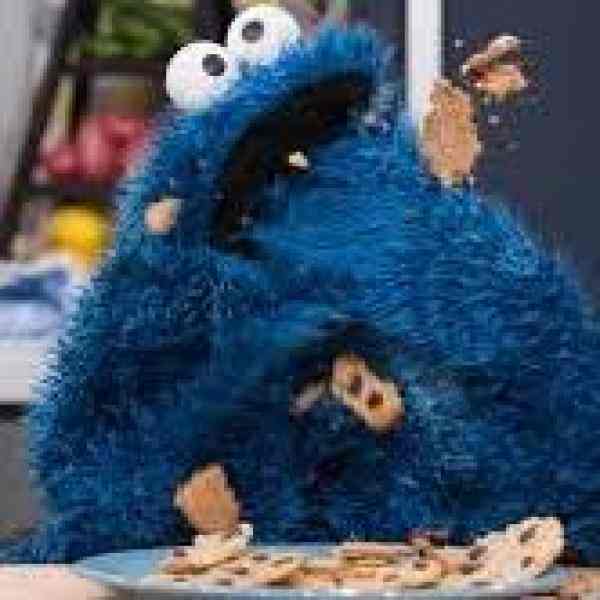 Cookie Monster eating many cookies