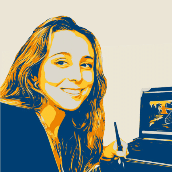 Foto com filtro amarelo e azul escuro de Juliana