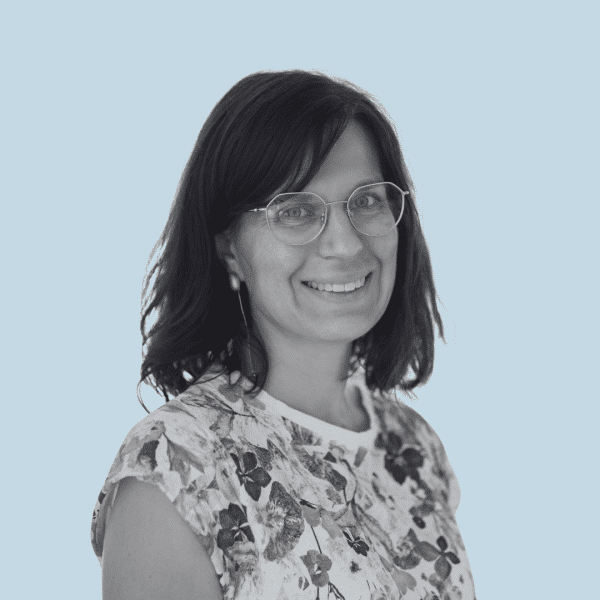 Woman (Joanna) smiling to the camera