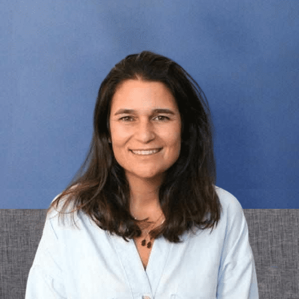 person with blue background