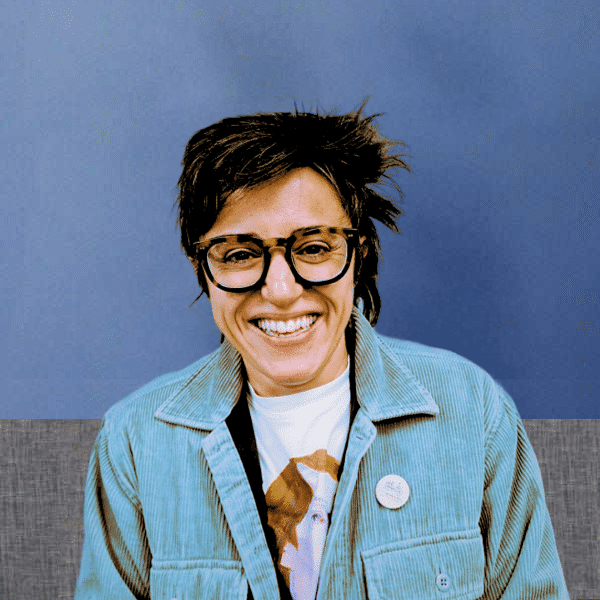 person with blue background
