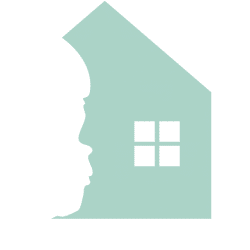 Logo Fundacji Wielkie Rzeczy. W ikonę zielonego schematu domu wpisany biały profil twarzy dziecka.
