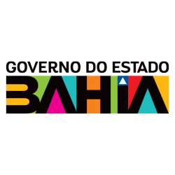 Logo do Governo do Estado da Bahia. Em preto, lê-se "GOVERNO DO ESTADO". Abaixo, em destaque, lê-se "BAHIA", em preto, com os espaços preenchidos em diversas cores. O pingo da letra i é um triângulo, remetendo à bandeira do estado