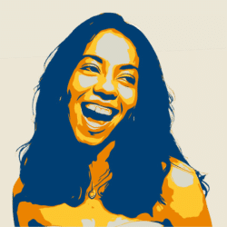 Foto com filtro amarelo e azul escuro de Júlia