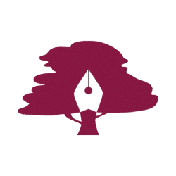 Logotipo del colegio Santo Domingo de Algete: un árbol frondoso de color granate sobre un fondo blanco, y el tronco es una pluma estilográfica