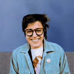 person with blue background