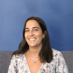 person with blue background