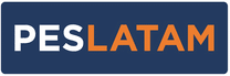 Logo for PES LATAM. Dark blue box; white letters inside (PES) next to orange letters (LATAM)