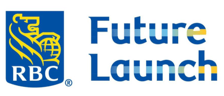 RBC Future Launch Logo. Lion with world in hands and letters RBC underneath in a shield to the right. Future Launch in blue and yellow lettering to the right