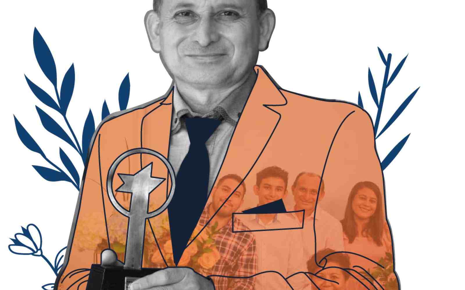 Un hombre sosteniendo un trofeo o premio con forma de estrella