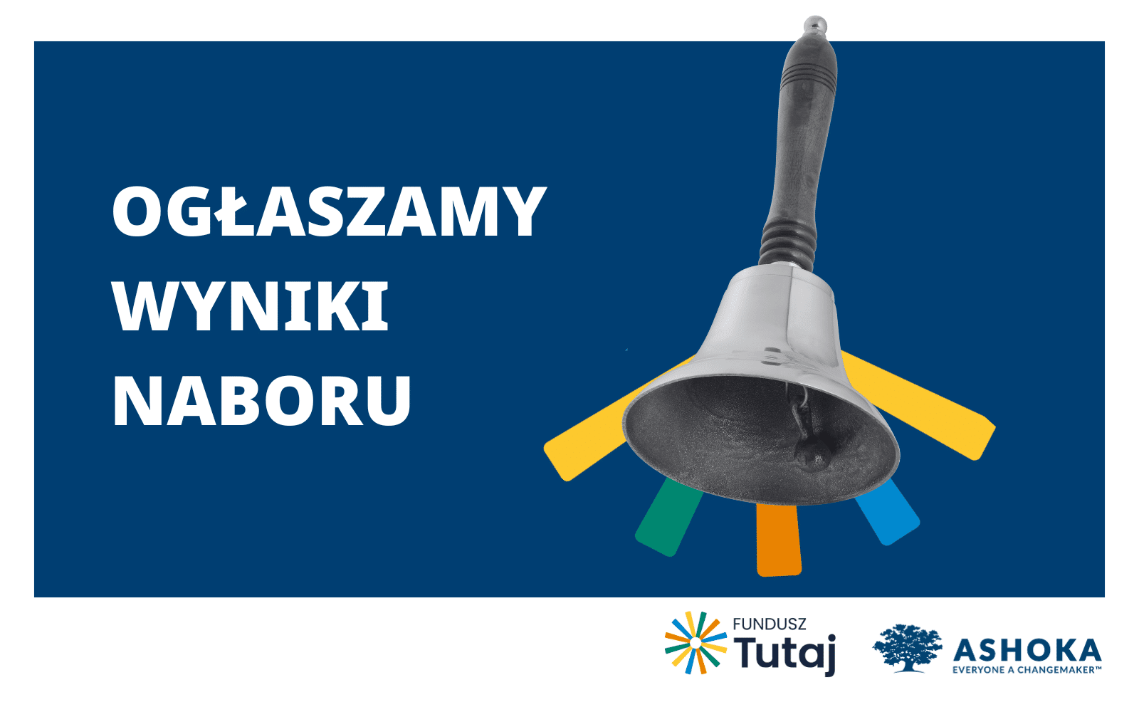 A bell and text "Ogłaszamy wyniki naboru"